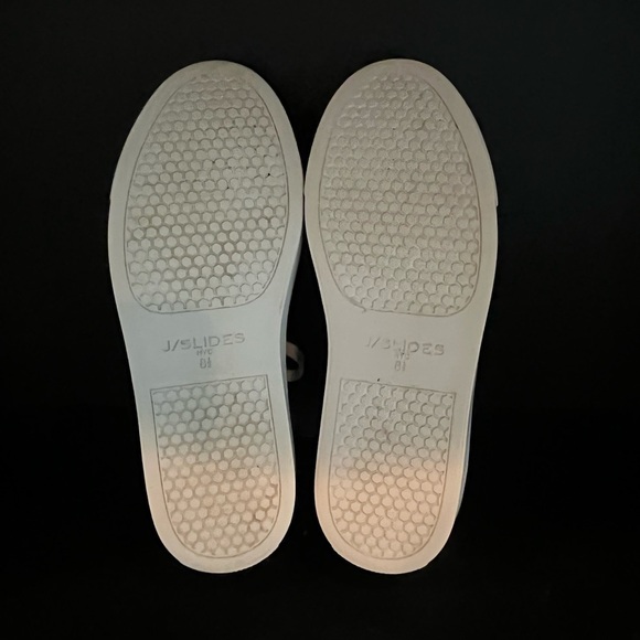 J/Slides NYC Womens Size 8.5 White Leather w Gold Stars - Picture 8 of 10